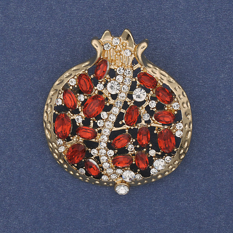 Brooch-pendant 'Garnet' with white and red crystals, gold-tone metal 38x33 mm+