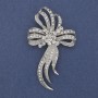 Bow Brooch with White Crystals, Silver-Toned Metal, Diameter 72x43mm +