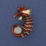 Brooch pendant Seahorse Cat's Eye Red Enamel Gold-tone Metal 37×27 mm+