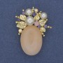 Brooch-pendant 'Accent' Pink Quartz, Crystals, Faux Pearls (Imitation) Gold-tone 40x30mm+