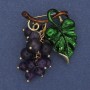 Grapes Brooch-Pendant with Amethyst Beads and Green Enamel, Gold-Tone Metal 36x40mm