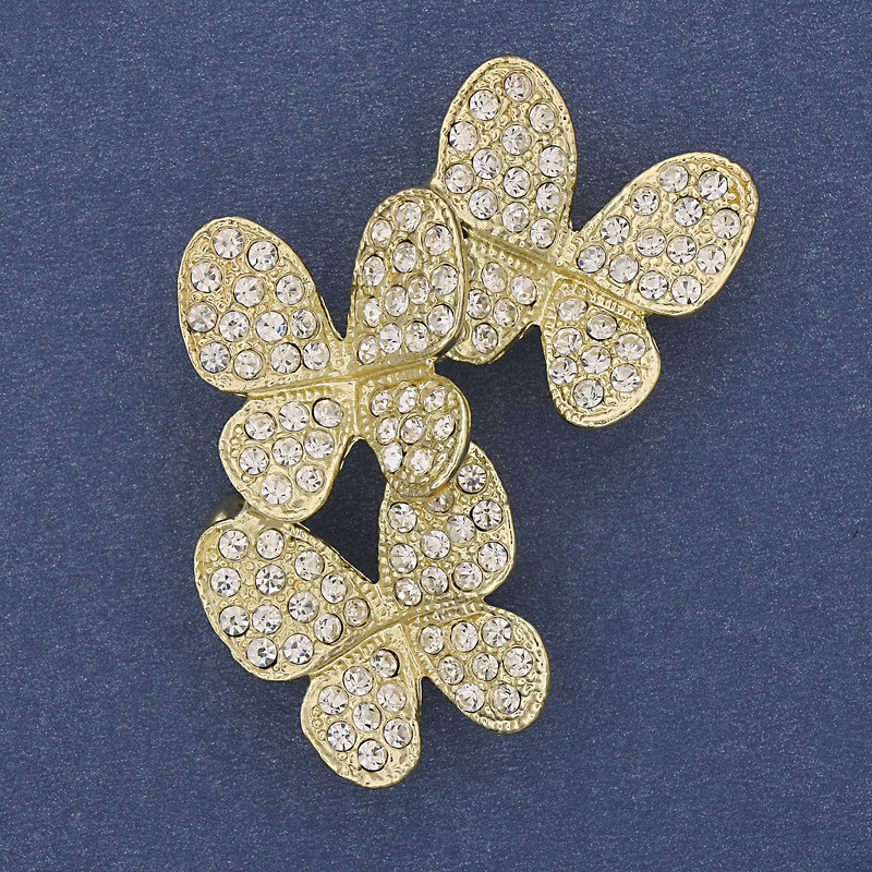 Butterflies Brooch Pendant with White Crystals, Gold-Tone Metal, 44x33mm