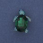 Brooch pendant Turtle green crystal silvery metal 24x18mm+