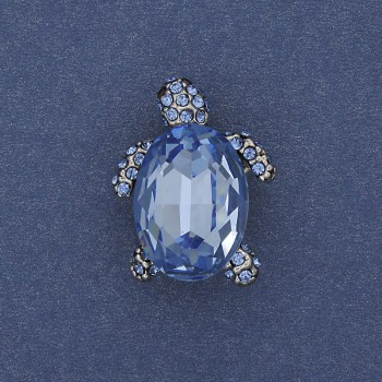 Brooch pendant Turtle blue crystal silver-toned metal 24×18mm+