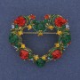 Heart enamel brooch pendant with crystals, golden metal 40x35mm+