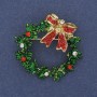 Brooch Pendant New Year's Wreath, Enamel, Crystals, Gold-Tone Metal, 36mm+
