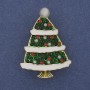 Brooch Pendant New Year's Tree green and white enamel, crystals, pearl, gold-tone metal 40x30 mm +