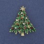 Brooch pendant Christmas Tree green enamel crystals gold metal 36x32mm +