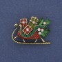Brooch 'New Year Sleighs' Colorful enamel and rhinestones gold-tone metal 35x24 mm +