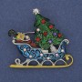 Brooch 'New Year Sleds' with colored enamel, crystals, silver-tone metal 42x39 mm +