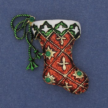 New Year Boot Brooch, enamel, gold-tone metal, 45×34 mm +