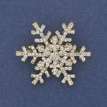 Brooch pendant 'New Year\'s Snowflake' with white crystals and gold-toned metal 34mm +