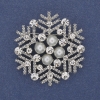 Holiday Snowflake Brooch with White Crystals and Pearls, Silver-Tone Metal, 40mm+