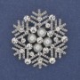 Holiday Snowflake Brooch with White Crystals and Pearls, Silver-Tone Metal, 40mm+