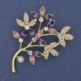 Twig Brooch with multicolored rhinestones, pearl, gold-tone metal 60x42mm +