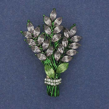 Twig Brooch with Pale-Violet and White Crystals, Golden Metal, 43×29 mm +