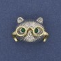 Brooch pendant Cat in Glasses with Green Rhinestones Silver-Toned Metal 29x21mm+