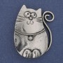 Cat Brooch-Pendant, Silver Metal, 45x33 mm+