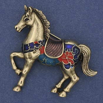Brooch pendant 'Horse' in gold with enamel
