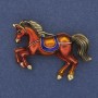 Horse Brooch-Pendant Red Enamel Gold-Tone Metal 46x28mm+