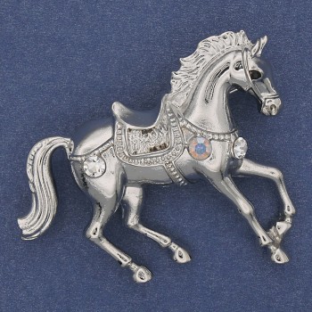 Brooch 'Horse' with crystals, silver metal, 48x40 mm+