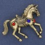Brooch 'Horse' with Rhinestones, Gold-Tone Metal 48x40mm+