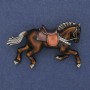 Brooch 'Horse' brown enamel white crystals golden metal 50x32mm+
