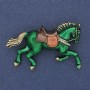 Brooch Horse green enamel white crystals gold-toned metal 50×32mm+