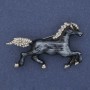 Horse Brooch with Colorful Enamel, White Crystals, Silver-Tone Metal 50x32mm+
