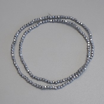 Hematite beads, silver color, faceted 2x2 mm, on beading thread, length 38 cm+