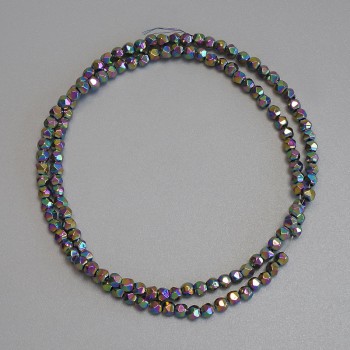 Rainbow hematite beads, faceted 3x3mm ± on thread, length 38 cm ±