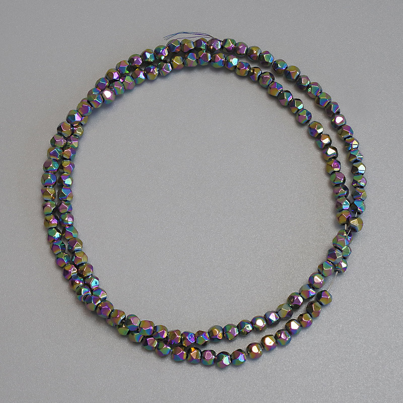 Rainbow hematite beads, faceted 3x3mm ± on thread, length 38 cm ±