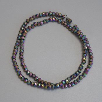 Rainbow Hematite Beads, Faceted Rondelle 4x3mm +/- on Fishing Line, Length 38cm+