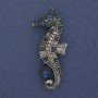 Brooch-pendant Seahorse with colored rhinestones blue crystal silver metal 55x25mm+