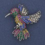 Brooch Hummingbird with Multicolored Rhinestones, Silver-Toned Metal 45x42mm+