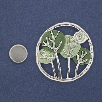 Magnetic Brooch 'Trees' enamel on silver-tone metal 50mm+