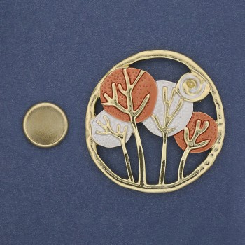 Magnetic Tree Brooch with Enamel on Gold-Tone Metal, 50mm+