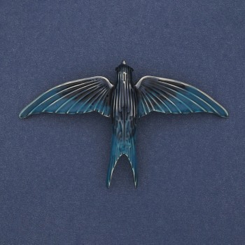 Swallow brooch-pendant gray-blue enamel on silvery metal 78x50 mm+