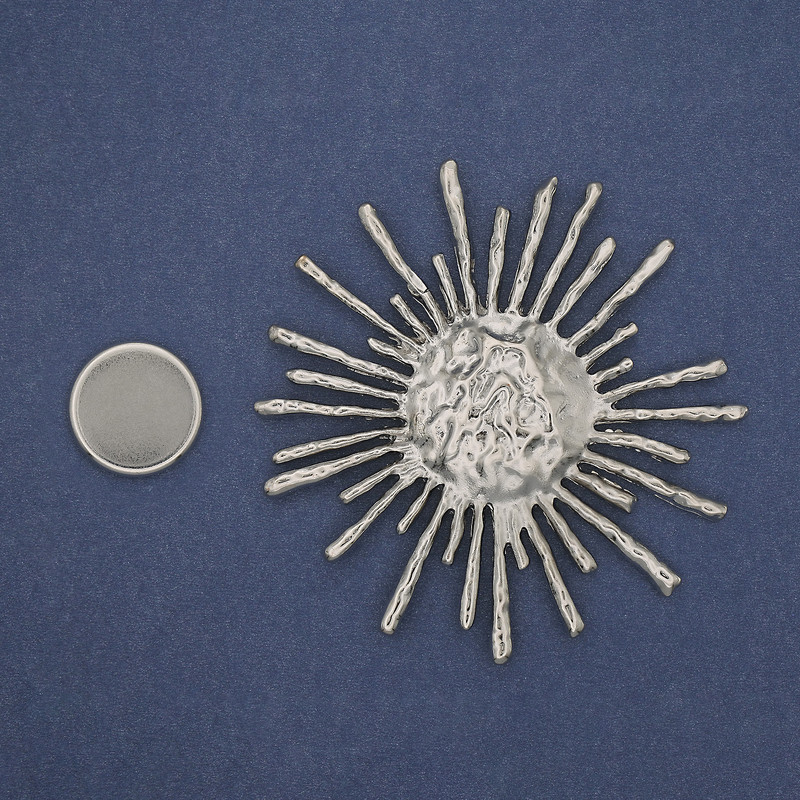 Sun Magnetic Brooch, Silver-Tone Metal, 76mm+