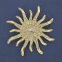 Sun Brooch with White Rhinestones, Gold-Tone Metal 54mm+