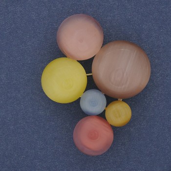 Accent Multicolor Cat's Eye Brooch-Pendant in Golden Metal 33x43mm+