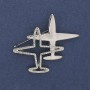 Airplane Brooch Pendant with White Crystals, Silver-Colored Metal 43x50mm+