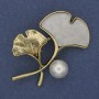 Twig Brooch with Pearl, White Mother-of-Pearl, Gold-Tone Metal 48x38mm+