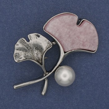 Brooch Sprig Pink Pearlescent Pearl Silver-Tone Metal 48x38mm+