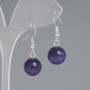 Earrings Purple Cat's Eye Smooth Ball, diameter 11.5 mm, length 30 mm, silver-toned metal