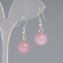 Earrings Pink Cat's Eye Smooth Ball, 11.5 mm diameter, approx. 30 mm length, silver-colored metal