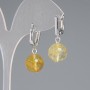 Citrine Smooth Ball Earrings, 12 mm diameter, 30 mm length, silver-tone metal