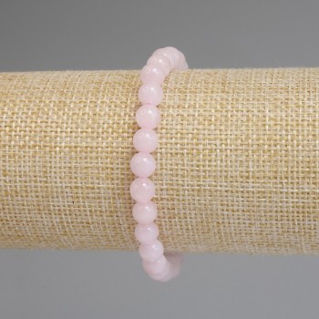 Pink Quartz Bracelet with Smooth 6mm Beads, Elastic, 18mm Length