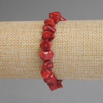 Faceted coral bracelet, 6-9×4-7 mm, length 18 mm, stretch base