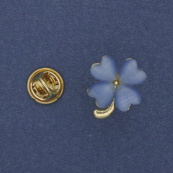 Shamrock Brooch with Blue Cat's Eye 20x17mm +/- Gold-Tone Metal